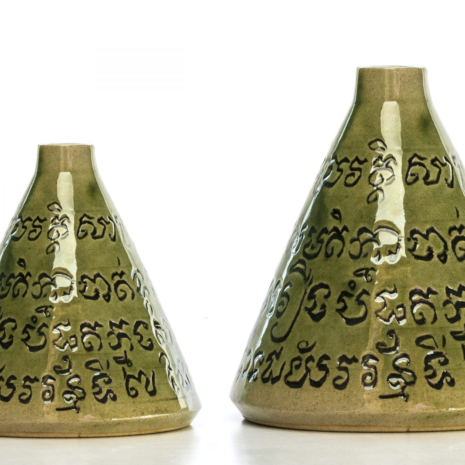 Conic bottle with Khmer script – Khmer Ceramics and Fine Arts Centre